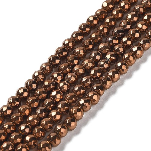 HEM91 Hematyt koraliki fasetowane kule 4mm miedziane PVD