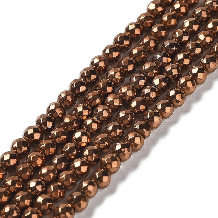 HEM91 Hematyt koraliki fasetowane kule 4mm miedziane PVD