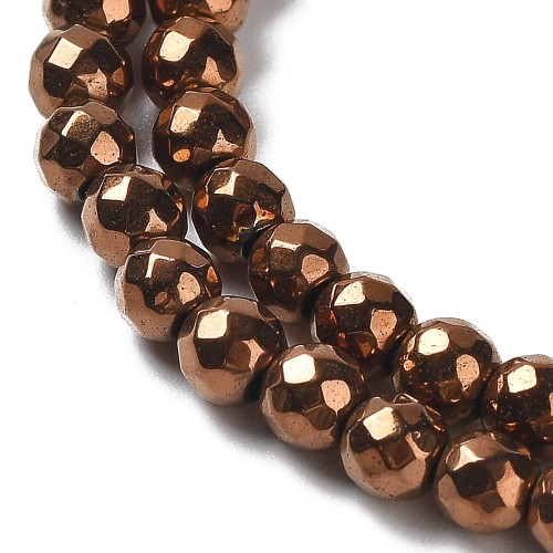 HEM91 Hematyt koraliki fasetowane kule 4mm miedziane PVD