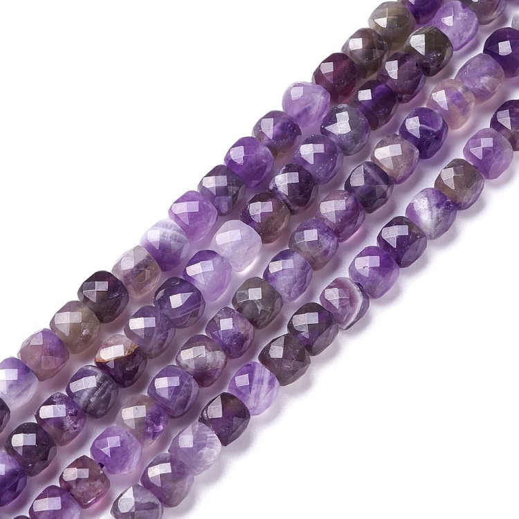 AM38 Ametyst kamień naturalny koraliki kostki 4x4mm fasetowane