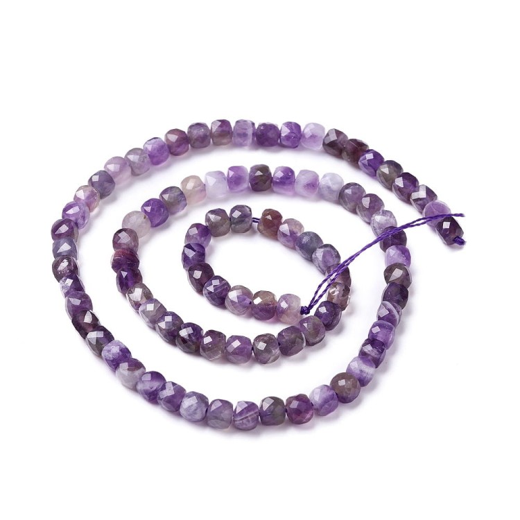 AM38 Ametyst kamień naturalny koraliki kostki 4x4mm fasetowane