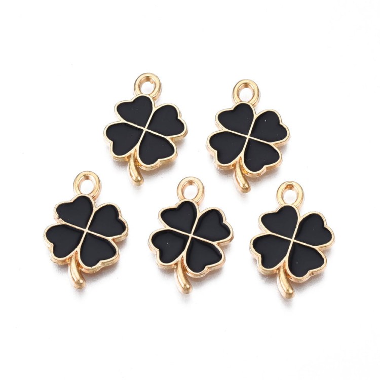 ZM396 Zawieszka koniczyna koniczynka 13x19mm emaliowana czarna