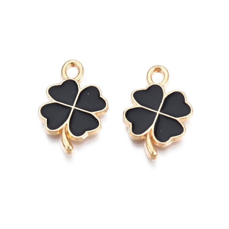 ZM396 Zawieszka koniczyna koniczynka 13x19mm emaliowana czarna