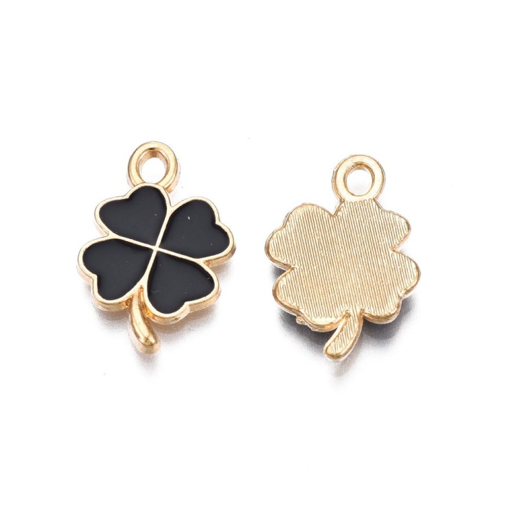 ZM396 Zawieszka koniczyna koniczynka 13x19mm emaliowana czarna