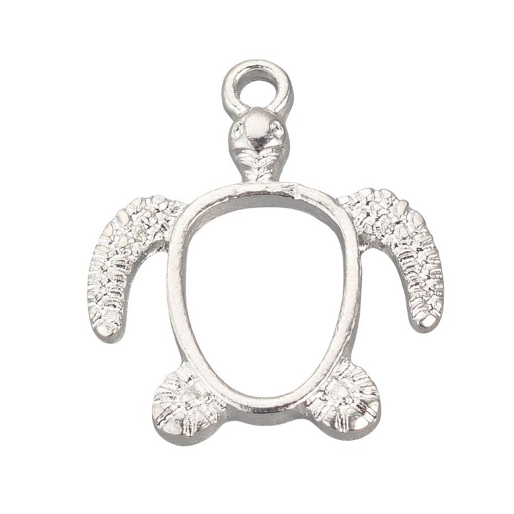 BEZ491 Zawieszka ramka bezel do żywicy żółw 18x21mm srebrny