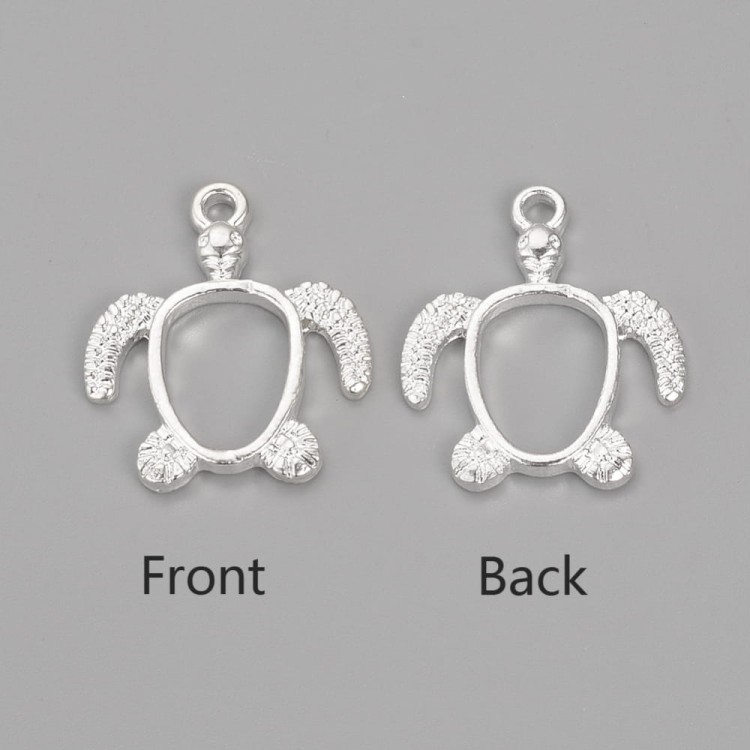 BEZ491 Zawieszka ramka bezel do żywicy żółw 18x21mm srebrny