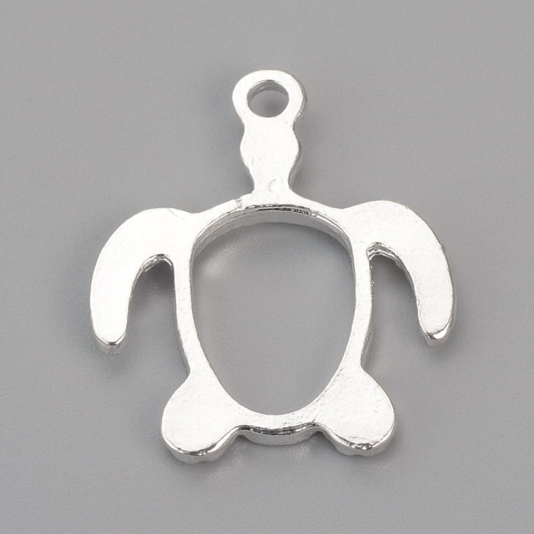 BEZ491 Zawieszka ramka bezel do żywicy żółw 18x21mm srebrny