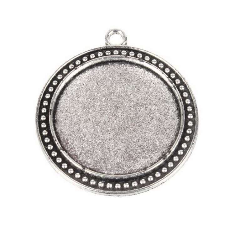 BMK299 Zawieszka okrągła baza oprawka pod kaboszon 30mm stare srebro