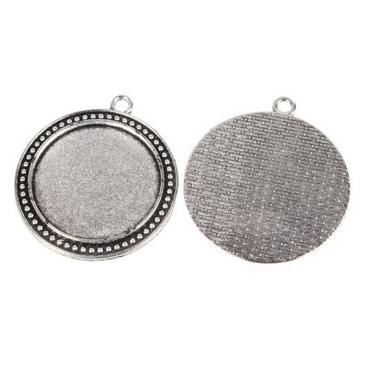 BMK299 Zawieszka okrągła baza oprawka pod kaboszon 30mm stare srebro