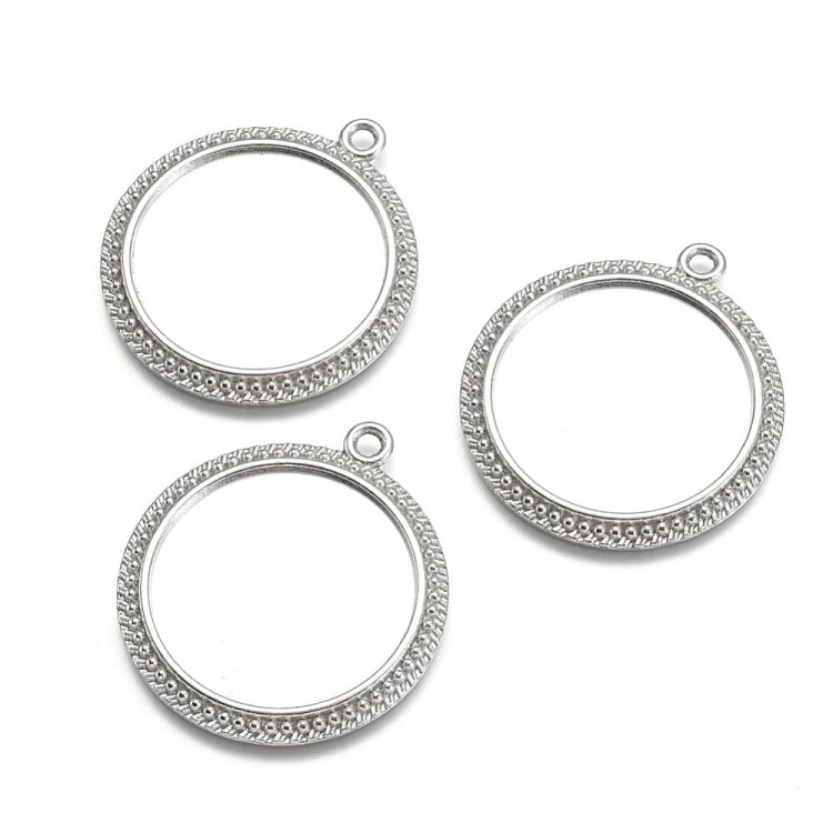 BMK300 Zawieszka okrągła baza oprawka pod kaboszon 30mm platynowa