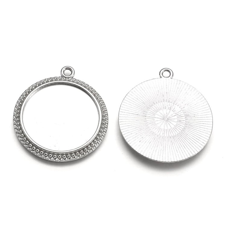 BMK300 Zawieszka okrągła baza oprawka pod kaboszon 30mm platynowa