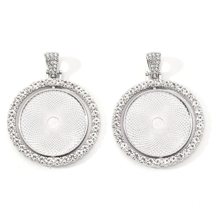 BMK301 Zawieszka okrągła baza oprawka obrotowa z cyrkoniami pod kaboszon 30mm platynowa