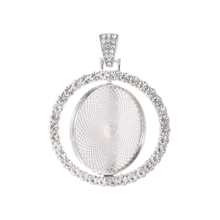 BMK301 Zawieszka okrągła baza oprawka obrotowa z cyrkoniami pod kaboszon 30mm platynowa