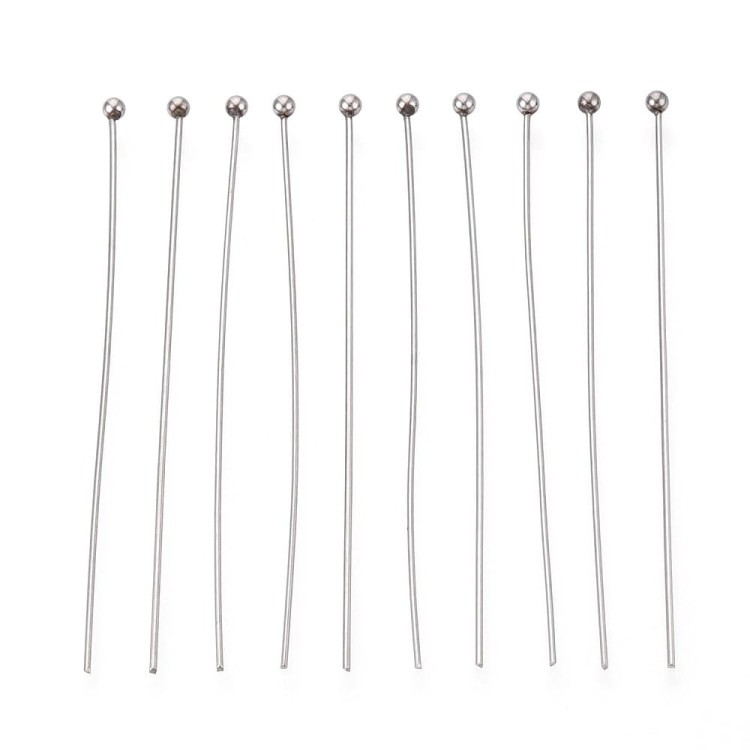 SZP165 Szpilki igły jubilerskie z kuleczką 50mm 0,5mm stal nierdzewna c.srebrne