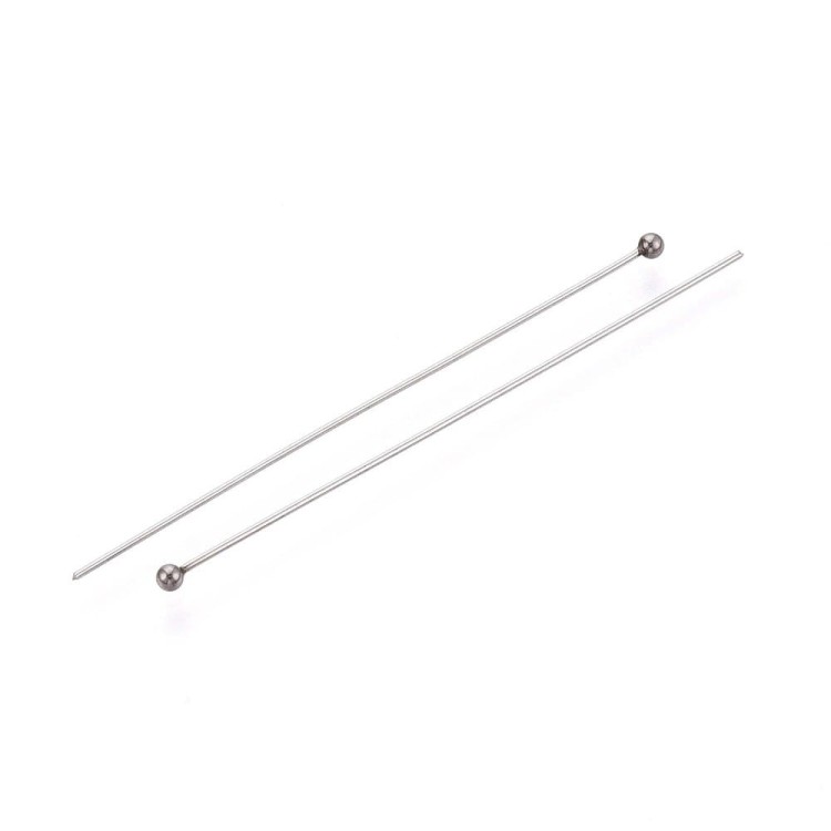 SZP165 Szpilki igły jubilerskie z kuleczką 50mm 0,5mm stal nierdzewna c.srebrne