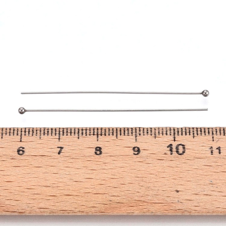 SZP165 Szpilki igły jubilerskie z kuleczką 50mm 0,5mm stal nierdzewna c.srebrne