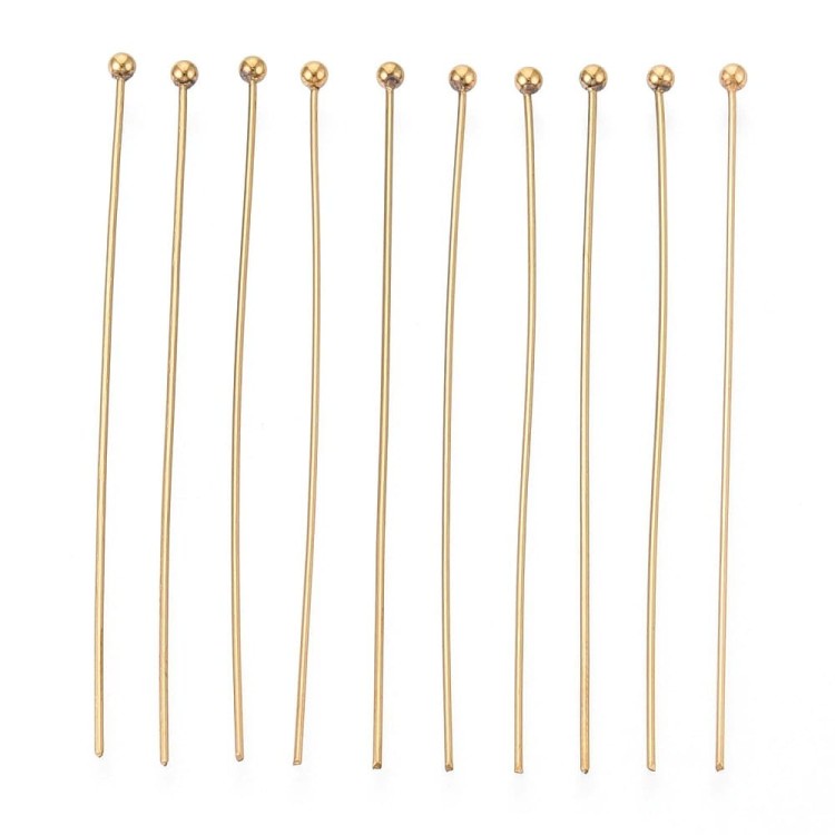 SZP16 Szpilki igły jubilerskie z kuleczką 50mm 0,5mm stal nierdzewna złote 18K IP
