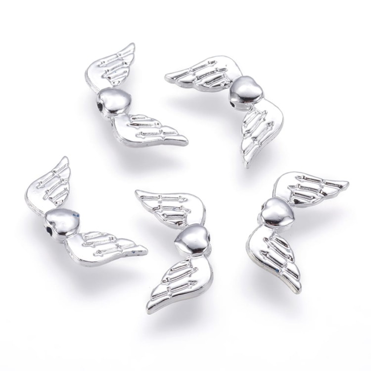 PRM648 Przekładka metalowa ozdobna serce skrzydła 22x11mm srebrna