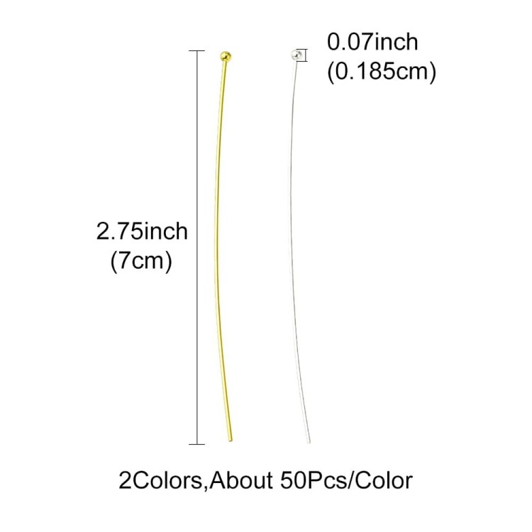 SZP168 Szpilki igły jubilerskie z kuleczką 70mm mosiężne złote srebrne