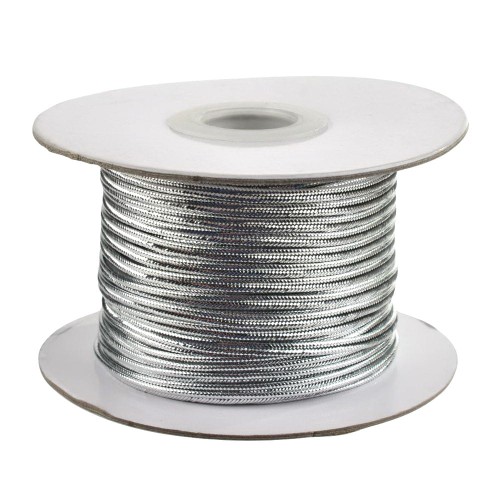 SOU20 Sznurek sutaszowy poliestrowy 3mm x 1,2mm 2m - srebrny