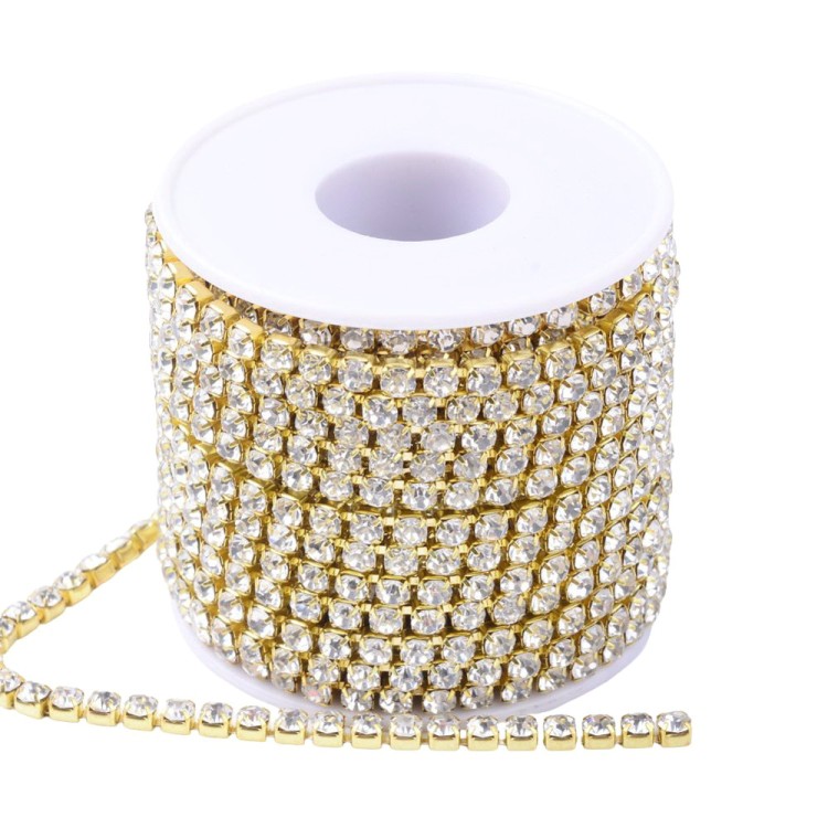 TB45 Taśma biżuteryjna z cyrkoniami kryształkami SS8 2,4mm gold/crystal