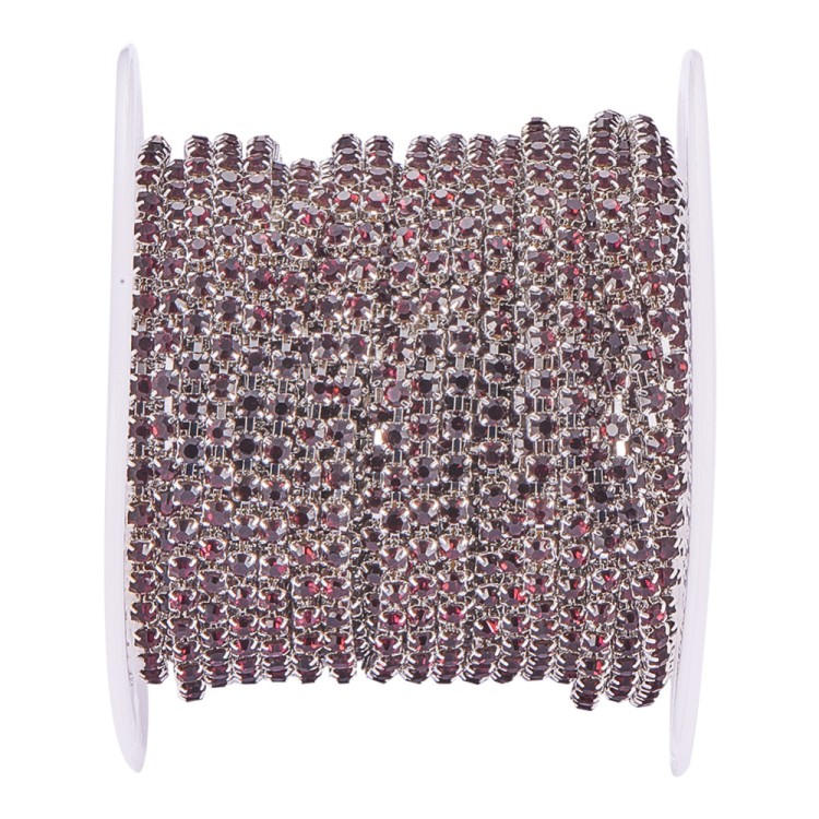 TB46 Taśma biżuteryjna z cyrkoniami kryształkami SS6 2mm silver/amethyst