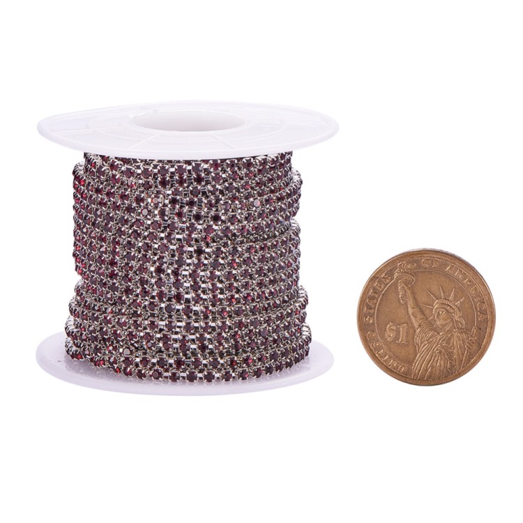 TB46 Taśma biżuteryjna z cyrkoniami kryształkami SS6 2mm silver/amethyst