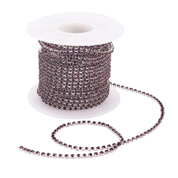 TB46 Taśma biżuteryjna z cyrkoniami kryształkami SS6 2mm silver/amethyst