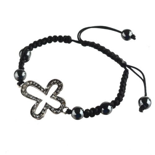 Bransoletka pleciona Shamballa krzyż gothic punk cyrkonie