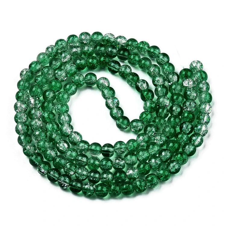 CRA54 Koraliki szklane spękane crackle 4mm sznur 200szt. zielone