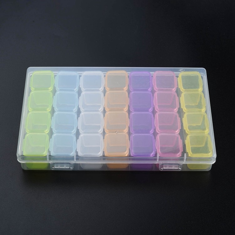 ORG204 Plastikowy pojemnik pudełko 175x110mm organizer 28 komórek na koraliki drobiazgi