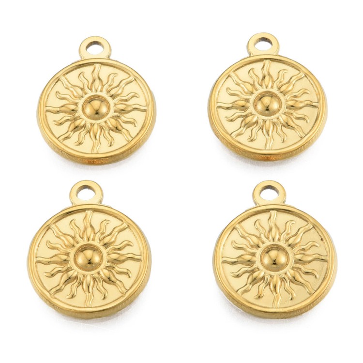 ZSS312 Zawieszka do biżuterii blaszka słońce 15,5x19mm stal nierdzewna IP 2szt złota 18K