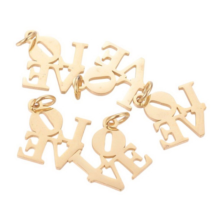 ZSS318 Zawieszka do biżuterii stal nierdzewna PVD napis LOVE 16x16mm złota
