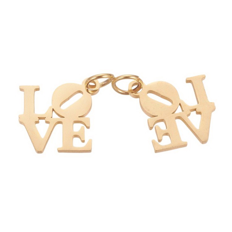 ZSS318 Zawieszka do biżuterii stal nierdzewna PVD napis LOVE 16x16mm złota