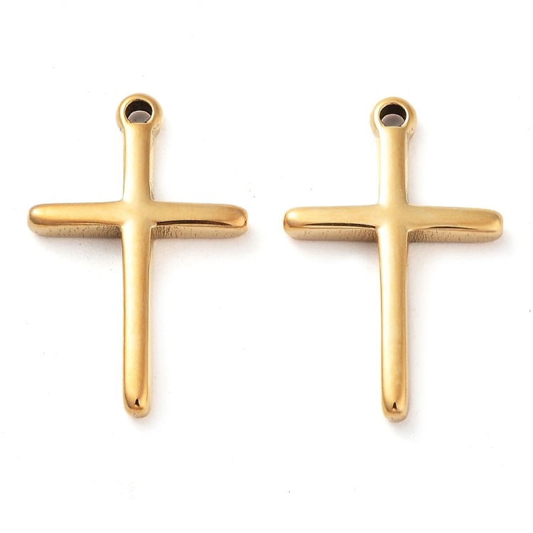 ZSS321 Zawieszka do biżuterii stal nierdzewna krzyżyk 12x19mm złota 14K