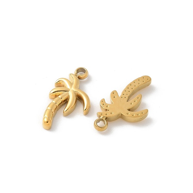 ZSS325 Zawieszka do biżuterii palma 6,5x12mm stal nierdzewna IP złota 18K