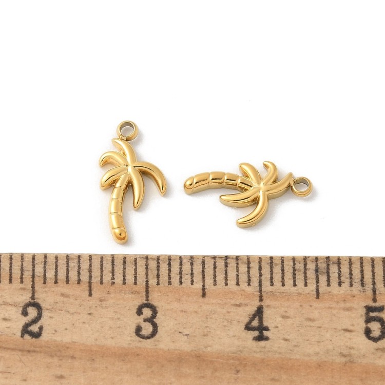 ZSS325 Zawieszka do biżuterii palma 6,5x12mm stal nierdzewna IP złota 18K