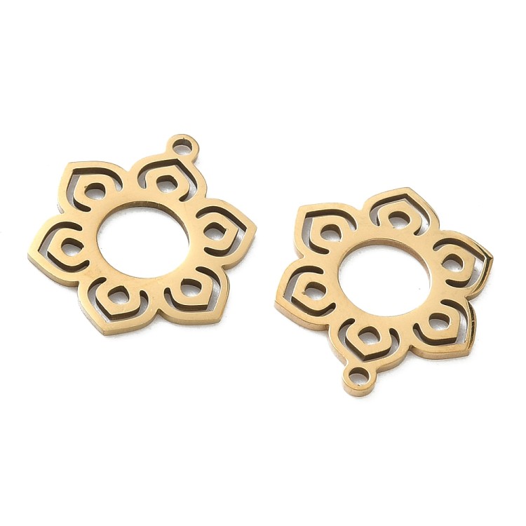 ZSS328 Zawieszka do biżuterii kwiatuszek 15x19mm stal nierdzewna IP złoty 18K