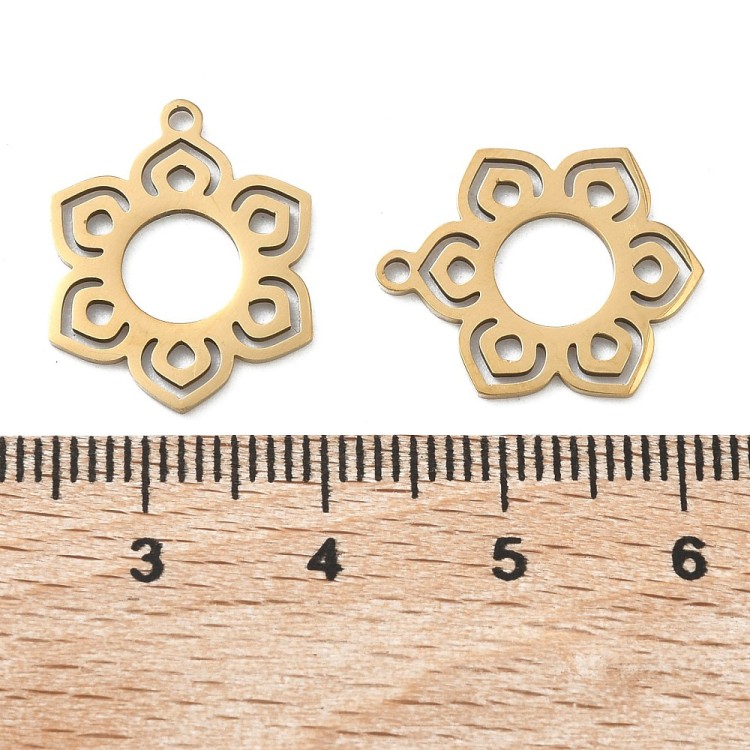 ZSS328 Zawieszka do biżuterii kwiatuszek 15x19mm stal nierdzewna IP złoty 18K