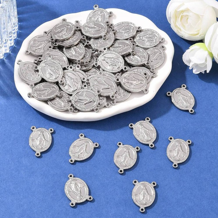 LAC399 Łącznik metalowy do różańca 14x20mm stal nierdzewna