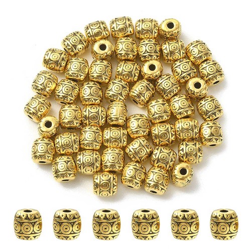 PRM650 Przekładka metalowa ozdobna beczułka 6x6mm 5szt stare złoto