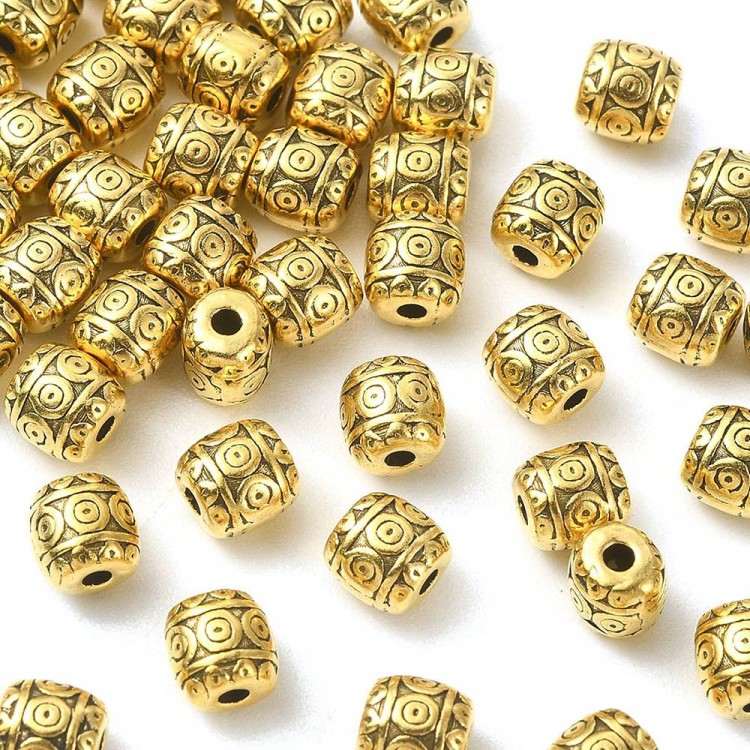 PRM650 Przekładka metalowa ozdobna beczułka 6x6mm 5szt stare złoto