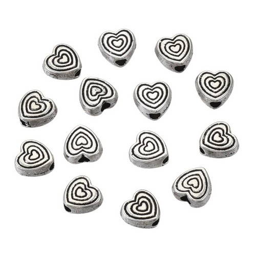 PRM651 Przekładka metalowa ozdobna serce 6,4x6,1mm 10szt stare srebro