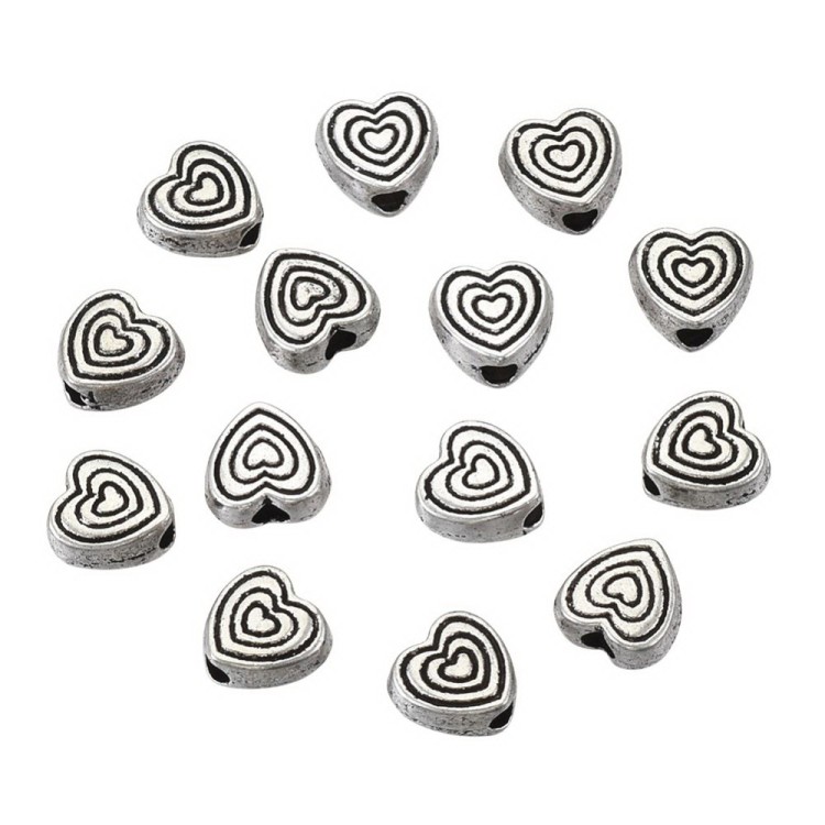 PRM651 Przekładka metalowa ozdobna serce 6,4x6,1mm 10szt stare srebro
