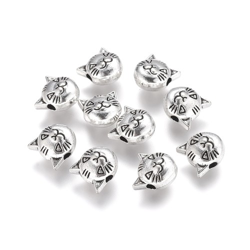 PRM653 Przekładka metalowa ozdobna kotek 8,5x8,5mm 5szt stare srebro