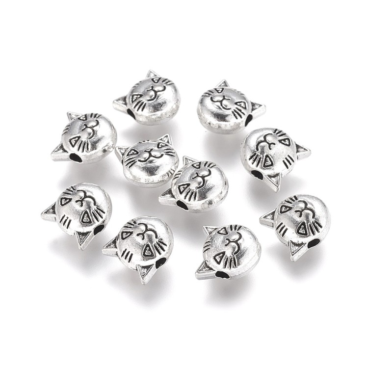 PRM653 Przekładka metalowa ozdobna kotek 8,5x8,5mm 5szt stare srebro