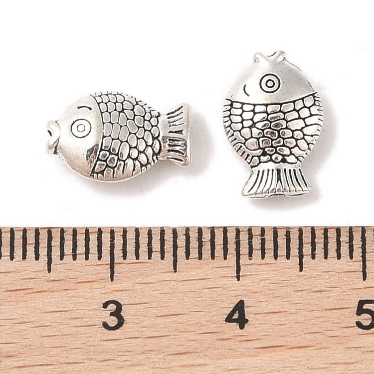 PRM653 Przekładka metalowa ozdobna ryba rybka 8x11,5mm 5szt stare srebro