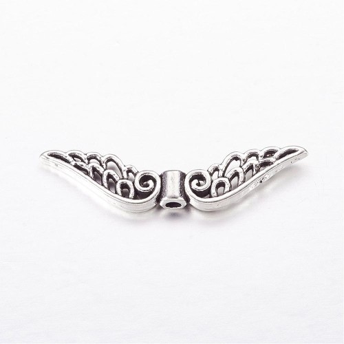 PRM656 Przekładka metalowa ozdobna skrzydła skrzydełka 30x8mm 2szt stare srebro