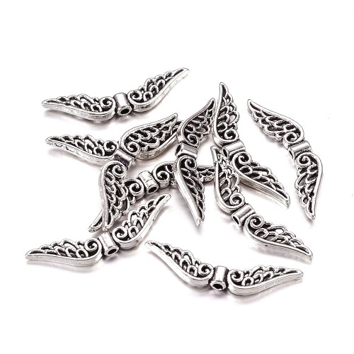 PRM656 Przekładka metalowa ozdobna skrzydła skrzydełka 30x8mm 2szt stare srebro