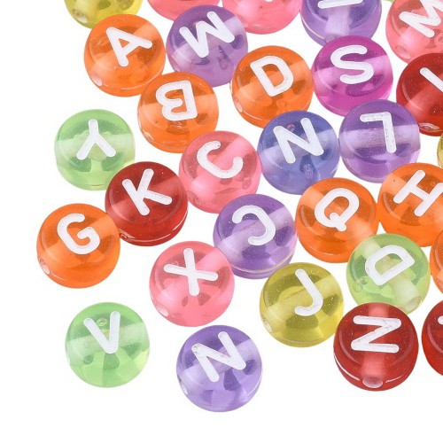 klt56 Koraliki akrylowe 7mm literki monetki 25g do bransoletek mix kolor